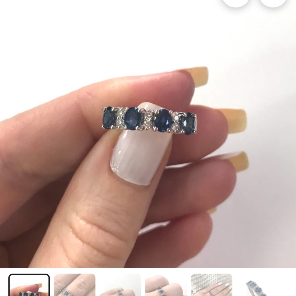 1.3ctw Natural blue sapphire & diamond bank ring solid 14k yellow gold